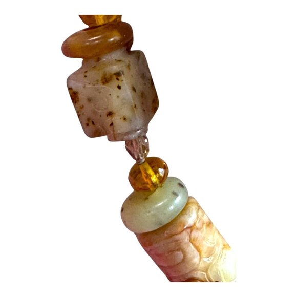 Vintage Carved Carnelian Jade Beaded Necklace Stone Beads Y Drop 18" Gemstone - Picture 8 of 9